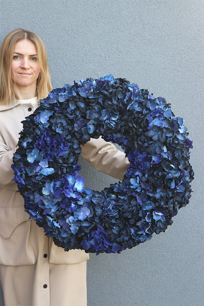 Granatowa Hortensja, ciemny wianek z hortensji