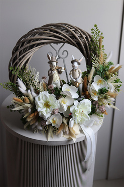 Grające Zające, wielkanocny wianek na drzwi, rozp.40cm 