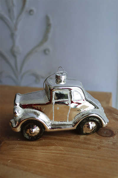 Automobil Silver, szklana bombka bożonarodzeniowa, autko