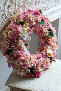 Pink Lady Hortensja, bogaty wianek na drzwi, śr.40cm 
