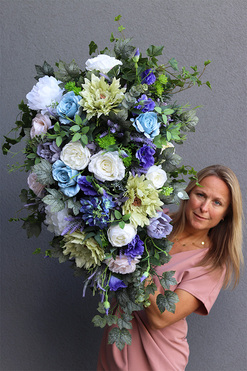 Blusilda Belia, niebiesko-zielona wiązanka nagrobna, dł.100cm