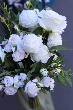 Wedding White B, biały bukiet kwiatów, wys.43cm