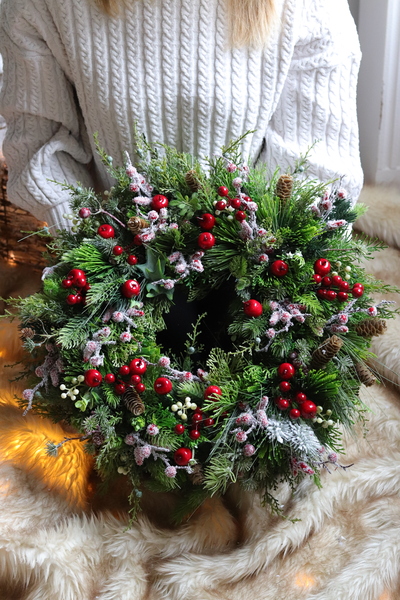 Zimowy Zagajnik, zimowy wianek na drzwi