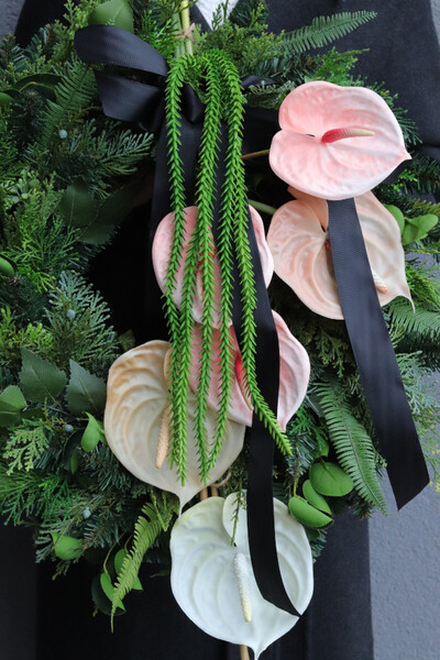 Anturium Blush, wieniec nagrobny z anturium