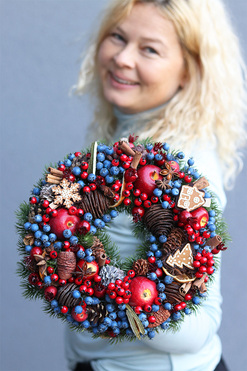 bożonarodzeniowy wianek z suszem, Jagodowa Wigilia, śr.30cm
