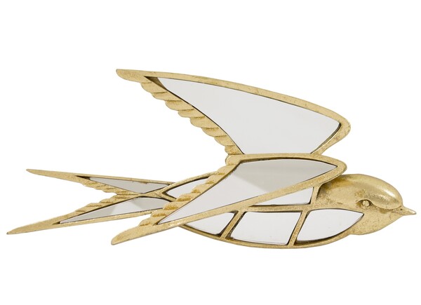 Swallow, złoty decor dekoracja ścienna jaskółka, wym.19x41x4cm 