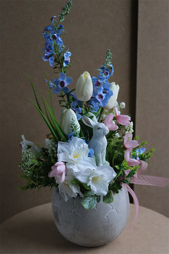 Easter Retro, stroik wielkanocny z zajączkiem, wys.42cm