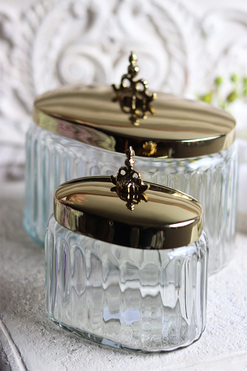 szklany pojemnik z pokrywką, mały, Lux Villa Gold Glamour, wym.12x11x7cm