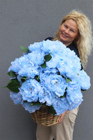 Blue Sky, niebieski kosz z peoniami