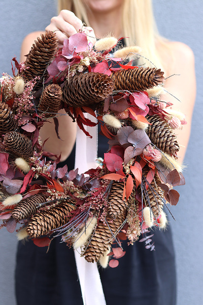 Boho Nickle, dekoracyjny wianek ze stabilizowanych roślin, śr.35cm