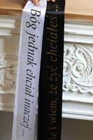 Szarfa Satynowa do wiązanki z Twoim napisem, czarna ze złotym napisem