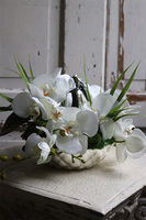 Dekoria Pear 3, storczyk kompozycja kwiatowa w srebrnym naczyniu, wym.22x29cm