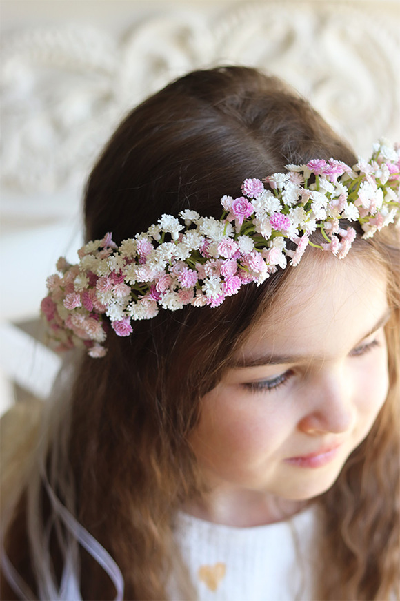 Kaszka Pink, komunijny kwiatowy wianek na głowę, rozmiar uniwersalny