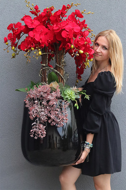 Red Velvet Fiberglass, duży czerwony storczyk podłogowy, wys.115cm 