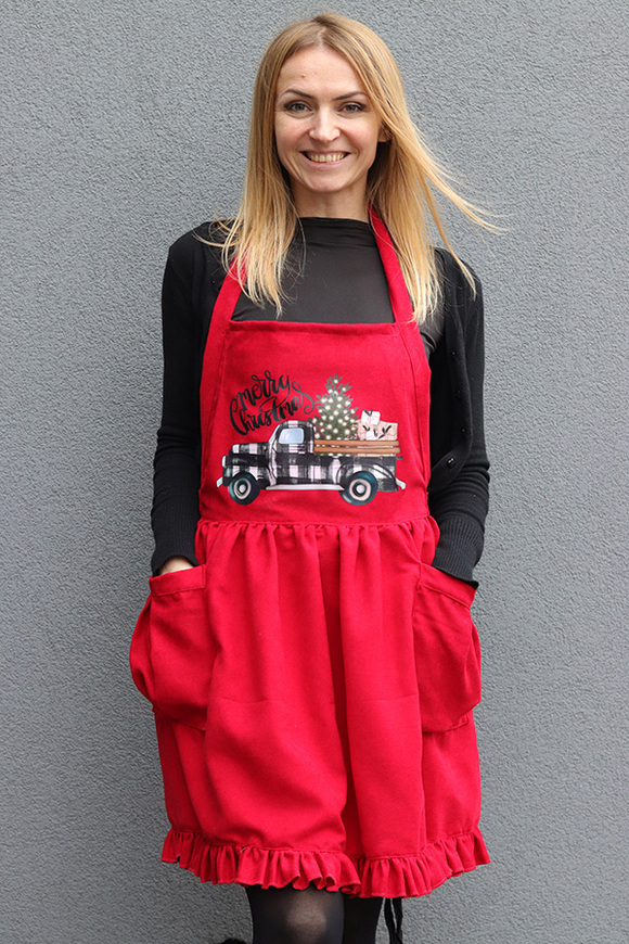 Christmas Kitchen, świąteczny fartuch kuchenny, czerwony