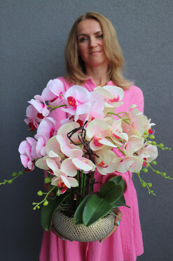 Twister Glamour, kolorowy storczyk w złotej donicy, wys.47cm  