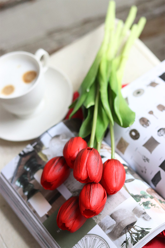 bukiet tulipanów silikonowych, Marzia Red, 6szt. dł.40cm