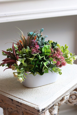 Minisa, sukulenty w biało-srebrnej doniczce, wys.15cm 