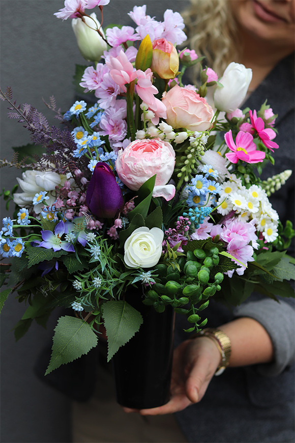  Łąka Greolo Pink, bukiet nagrobny we wkładzie do wazonu