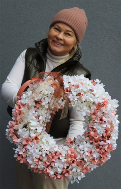 Hortensja Beige&White, romantyczny wianek na drzwi, śr.46cm 