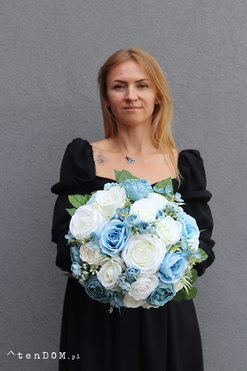 Błękit Serca, bukiet nagrobny we wkładzie, dł.43cm