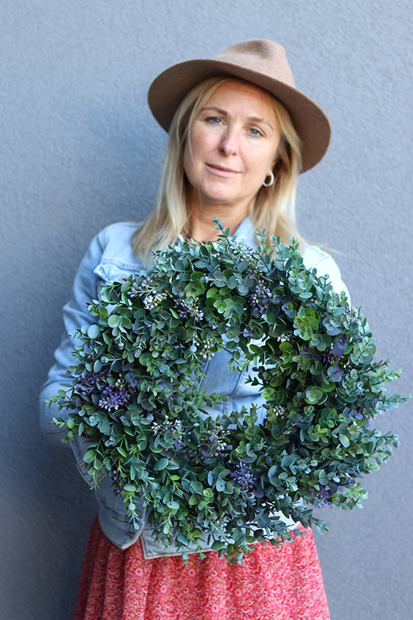  Zielone Liście C, wysokiej jakości sztuczny wianek na drzwi, śr.42cm