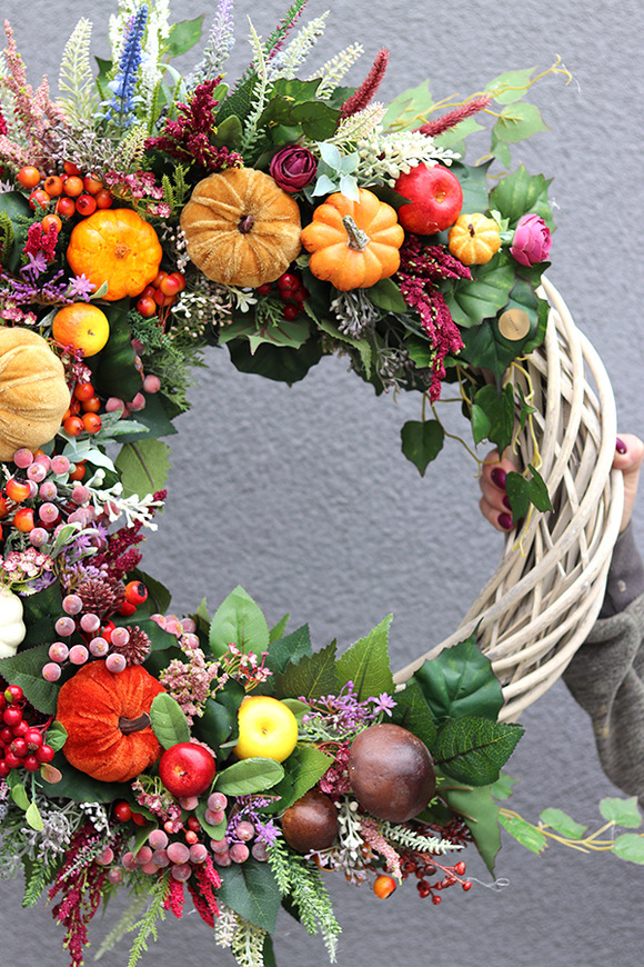 Jesienna Pora asymetryczny wianek jesienny, rozp.60cm