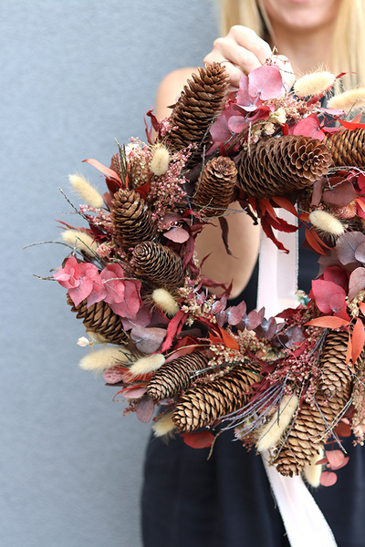 Boho Nickle, dekoracyjny wianek ze stabilizowanych roślin, śr.35cm