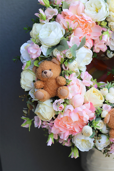 Baby Shower Teddy, uroczy wianek na drzwi z misiami