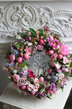 Paradny, wielkanocny wianek na drzwi z jajkami, śr.35cm