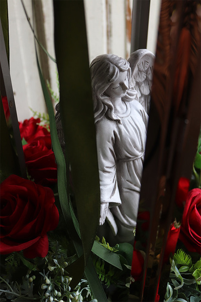 Angelo Garden Red, kompozycja nagrobna ze miedzianym lampionem, wys.90cm