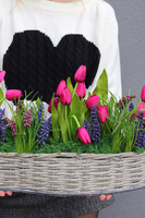 Tulipaneczki, kompozycja nagrobna w koszu