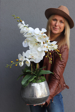 Modern Silver, sztuczny storczyk w metalowej donicy, wys.71cm