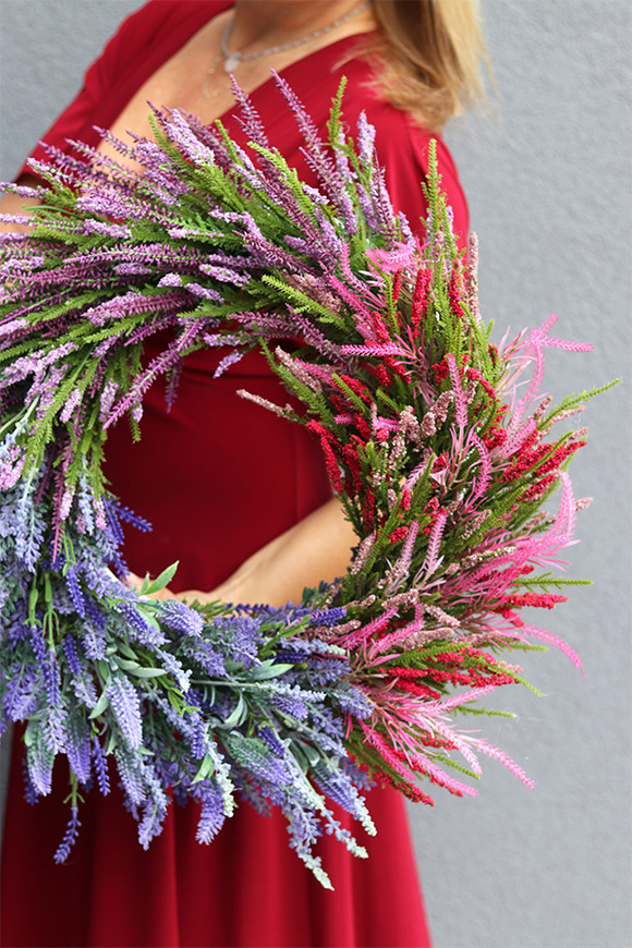 Wrzosy Tęcza, jesienny wianek na drzwi, śr.50cm