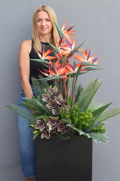 Strelicja Królewska Modern, sztuczna roślina w donicy fiberglass