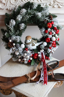 świąteczny wianek z ptaszkiem, Karmnik, śr.37cm