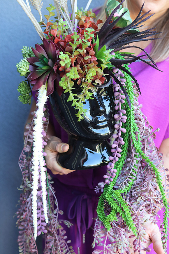 Cristina Head Lux, kompozycja sukulenty w głowie, wys.50cm+zwisy