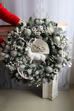 Biały Ren Silver, biało-srebrny świąteczny wianek, śr.70cm 