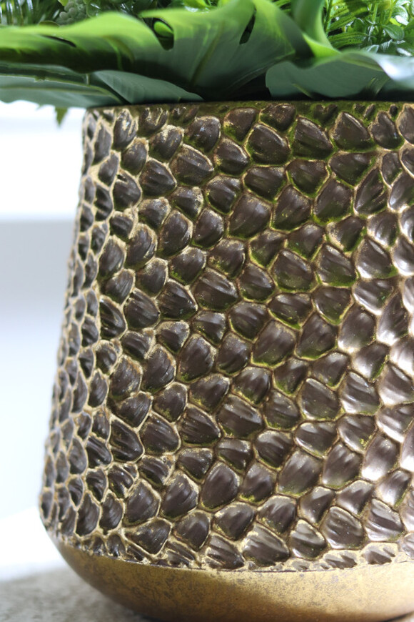 Anturium Gold, kompozycja w złotym wazonie