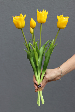 OD RĘKI Marzo, bukiet tulipanów silikonowych, żółte, 5szt, dł.45cm