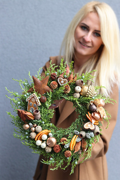 Miedziany świąteczny wianek na drzwi, śr.35cm 