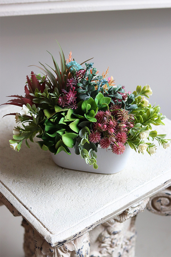 Minisa, sukulenty w biało-srebrnej doniczce, wys.15cm