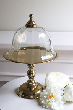 OD RĘKI Lux Villa Gold Sweetie, patera na nodze z kloszem, wym.30x22.5cm