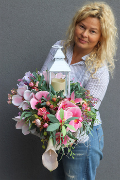 Amalanti, kompozycja nagrobna serce z latarenką, dł.60cm 