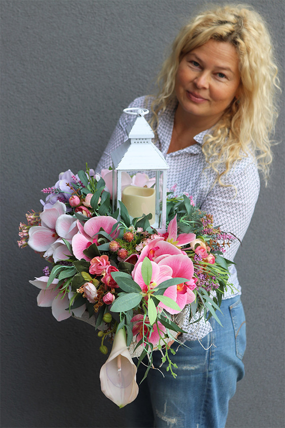 Amalanti, kompozycja nagrobna serce z latarenką