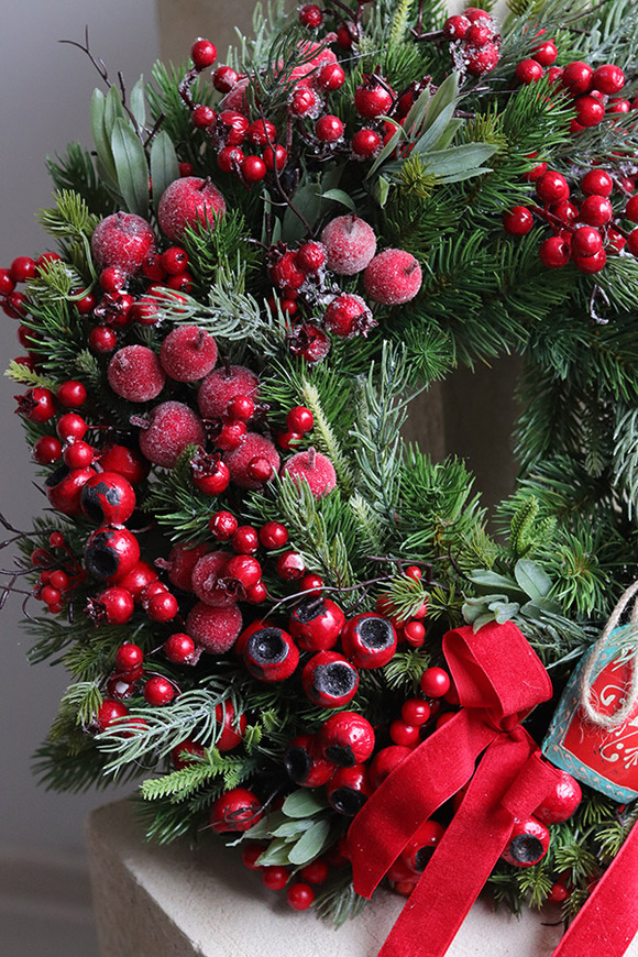 Karminowe Serce, świąteczny wianek dekoracyjny