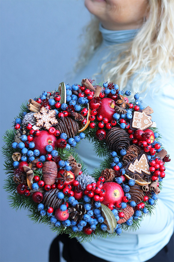 bożonarodzeniowy wianek z suszem, Jagodowa Wigilia, śr.30cm 