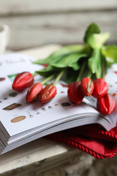 bukiet tulipanów gumowych, Goccia Red, 7szt. dł.40cm