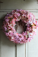 bogaty różowy wianek z ptaszkami, Pink Summer Gold, śr.47cm