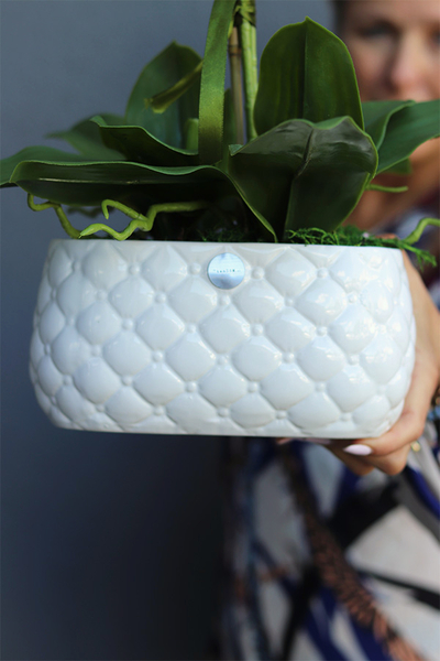 Bedroom White, sztuczny storczyk w pikowanej donicy